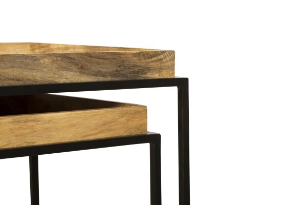 Lot de 2 tables dappoint carrées en bois de manguier acier MORLEY