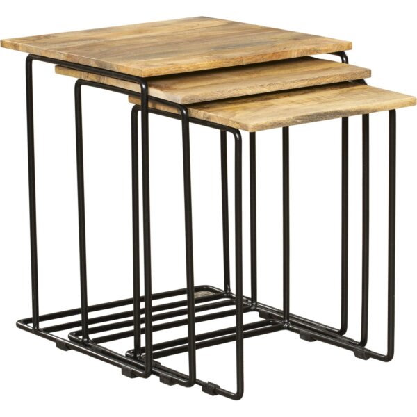 Table dappoint en bois de manguier Acier Set de 3 carrés SEATON