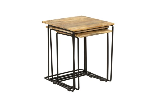 Table dappoint en bois de manguier Acier Set de 3 carrés SEATON