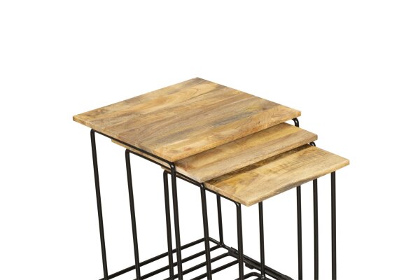 Table dappoint en bois de manguier Acier Set de 3 carrés SEATON