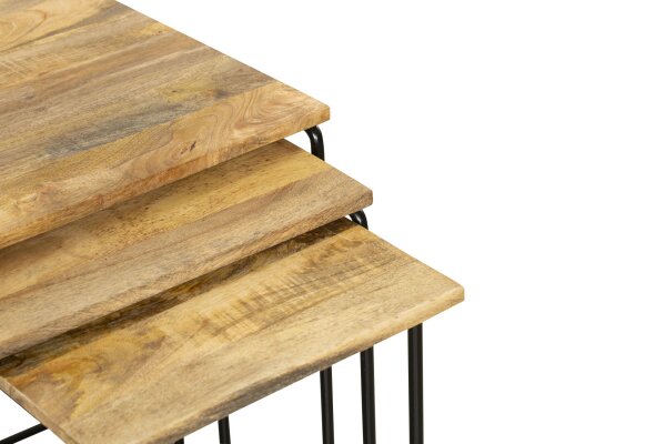 Table dappoint en bois de manguier Acier Set de 3 carrés SEATON