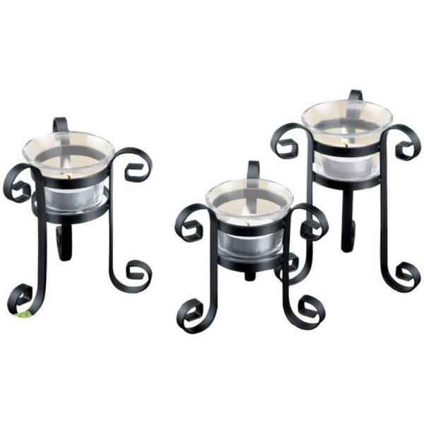 Set de 3 bougies chauffe-plat verre métal incl. bougies noir