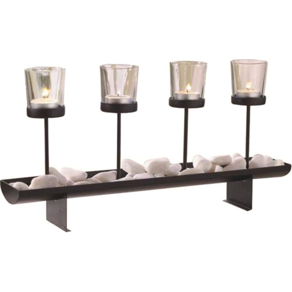 Porte-bougie à chauffe-plat Noir 45 cm de long verre acier EMORY