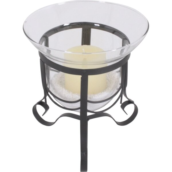 Chandelier noir verre acier petit Ø 17 cm avec sable décoratif
