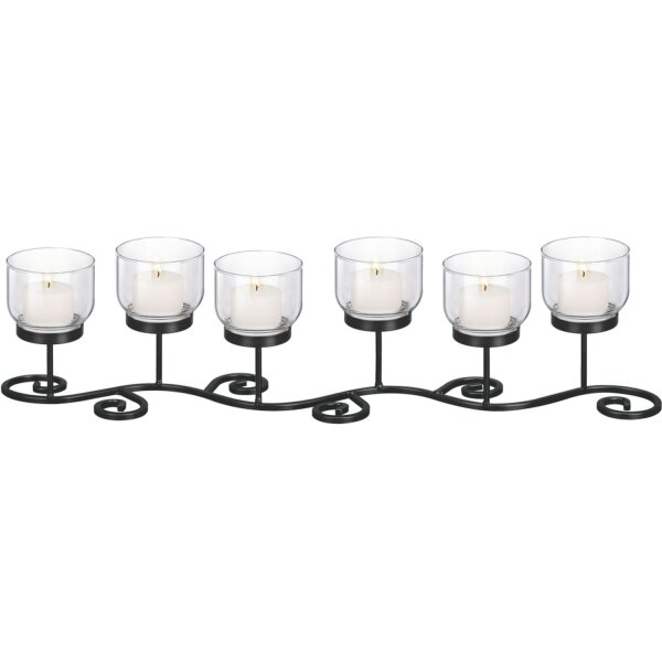 Chandelier avec bougies chauffe-plat Noir 59 cm de long verre acier