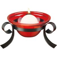 Bougeoir verre métal rouge noir avec bougie boule...