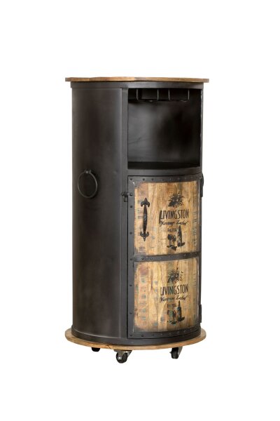 Armoire bar avec roulettes H : 115 cm Acier Bois Noir Naturel