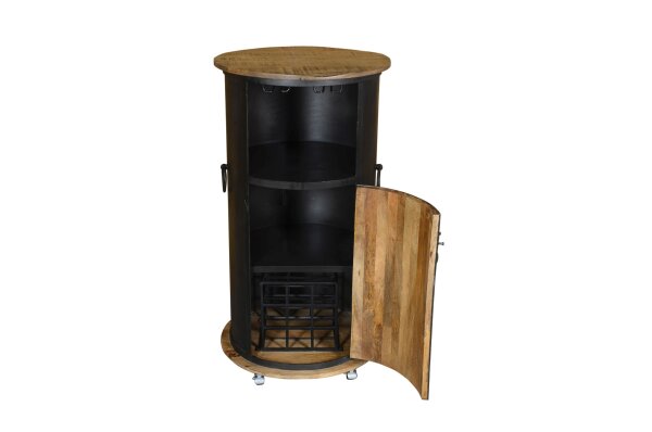 Armoire bar avec roulettes H : 115 cm Acier Bois Noir Naturel