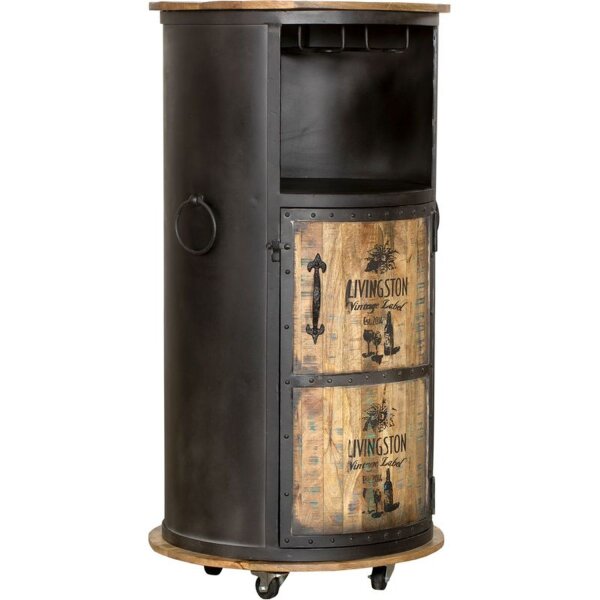 Armoire bar avec roulettes H : 115 cm Acier Bois Noir Naturel
