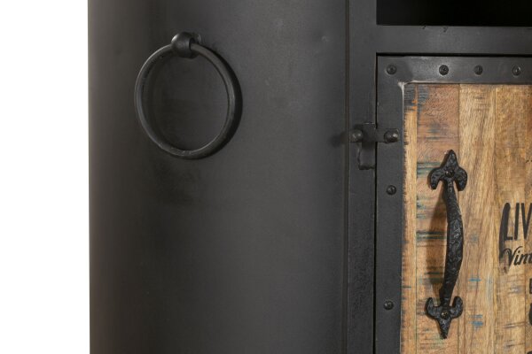 Armoire bar avec roulettes H : 115 cm Acier Bois Noir Naturel