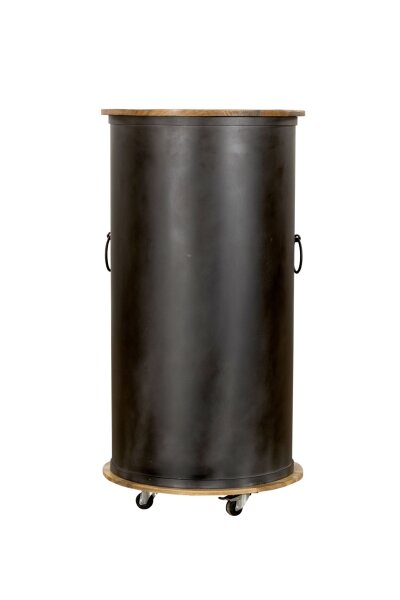 Armoire bar avec roulettes H : 115 cm Acier Bois Noir Naturel