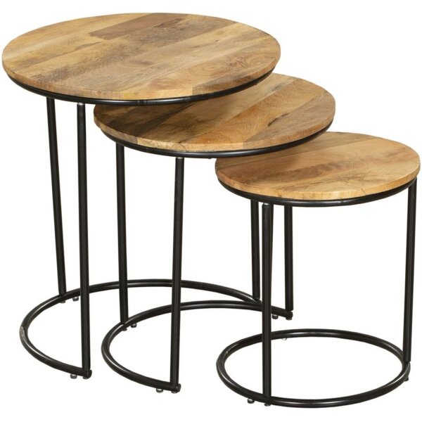 Set de 3 tables dappoint rondes Ø 36/43/50 cm bois de manguier acier
