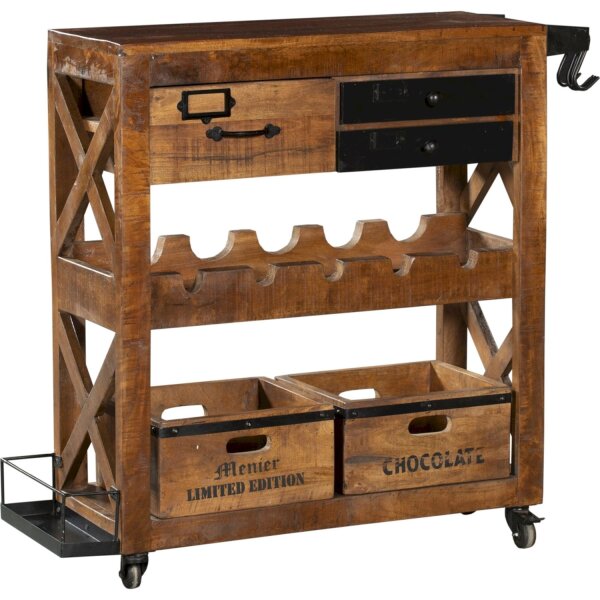 Armoire bar avec roulettes bois de mangue acier L : 100 cm Industrial