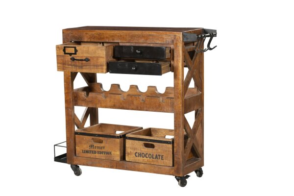 Armoire bar avec roulettes bois de mangue acier L : 100 cm Industrial