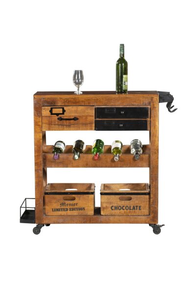 Armoire bar avec roulettes bois de mangue acier L : 100 cm Industrial