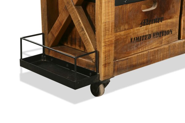 Armoire bar avec roulettes bois de mangue acier L : 100 cm Industrial