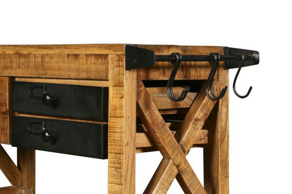 Armoire bar avec roulettes bois de mangue acier L : 100 cm Industrial