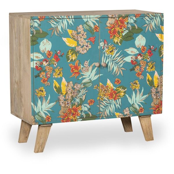 Buffet floral multicolore turquoise en bois de manguier MDF L : 90 cm
