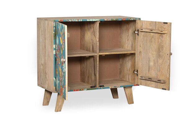 Buffet floral multicolore turquoise en bois de manguier MDF L : 90 cm