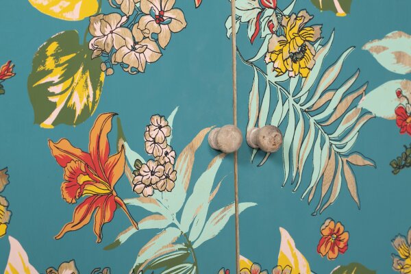 Buffet floral multicolore turquoise en bois de manguier MDF L : 90 cm