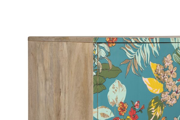 Buffet floral multicolore turquoise en bois de manguier MDF L : 90 cm