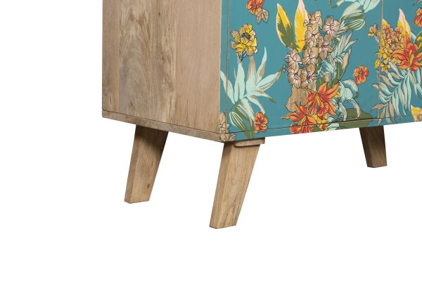 Buffet floral multicolore turquoise en bois de manguier MDF L : 90 cm
