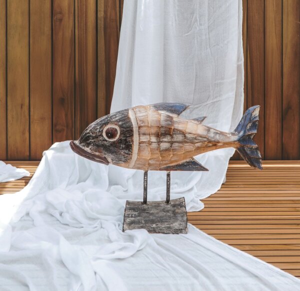Décoration murale maritime poisson bois 50 cm de long artisanat shabby chic