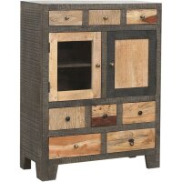 Buffet bois verre hauteur 118 cm gris naturel noir