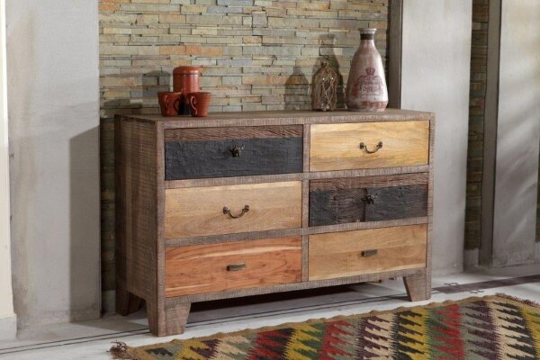 Commode en bois largeur 135 cm gris naturel noir SILAS