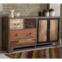 Buffet en bois massif 165 cm Gris Nature Noir...