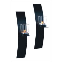 Set de 2 bougeoirs muraux H : 29 cm verre acier pour...