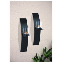 Set de 2 bougeoirs muraux H : 29 cm verre acier pour...