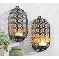 Lot de 2 bougeoirs muraux H : 19 cm Noir Oriental