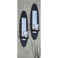 Porte-bougies mural Moderne Lot de 2 Acier Verre Noir H :...