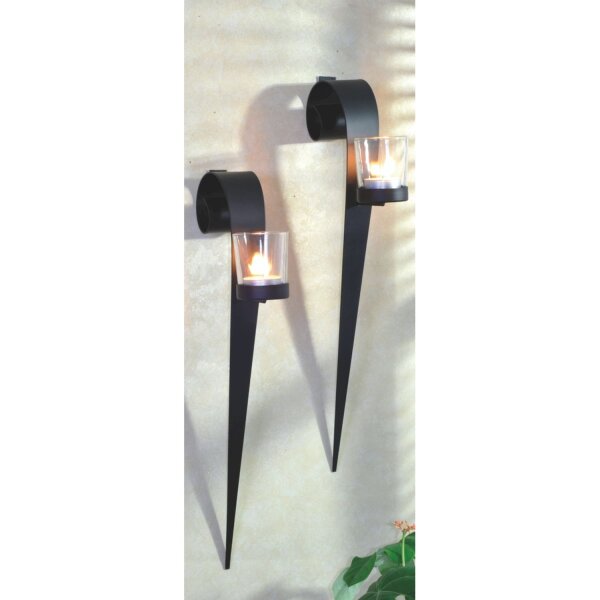 Porte-bougies mural Rustikal Set de 2 Acier Verre Noir H : 43,5cm