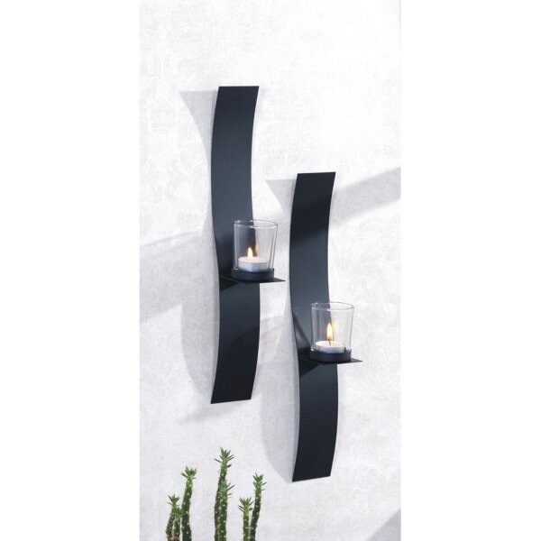 Bougeoir mural Moderne Set de 2 Acier Verre Noir H : 40 cm