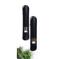 Lot de 2 bougeoirs muraux Noir Métal Verre H :...