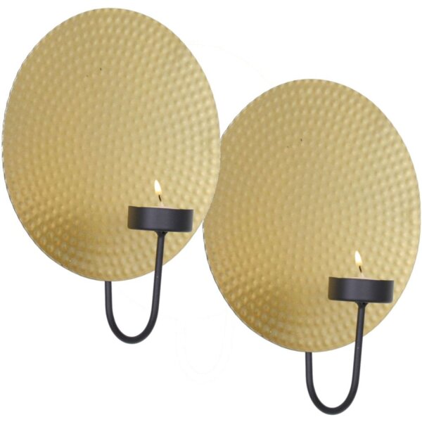 Set de 2 bougeoirs muraux L : 18 cm rond en or noir