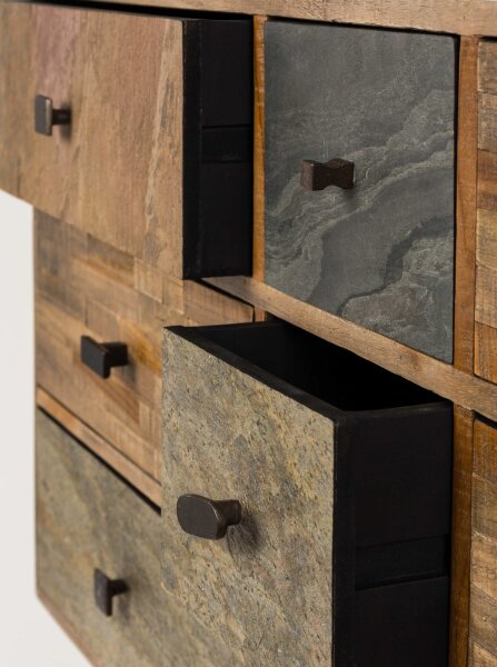 Buffet bois acier largeur 92 cm Nature Gris Noir