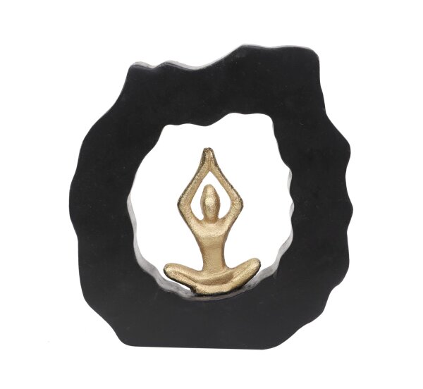 Statue décorative Noir Or Bois Alu Yoga Figure H : 20 cm