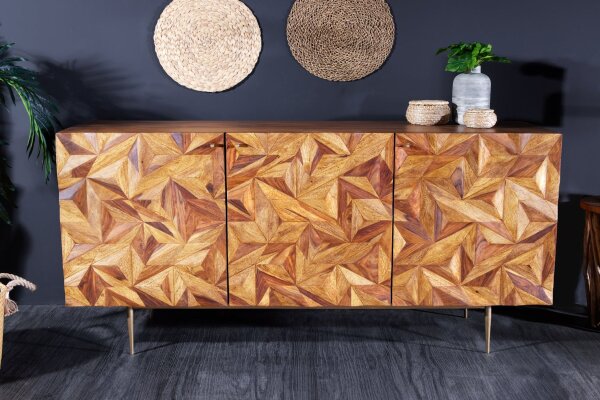 Sideboard bois de sheesham métal 145 cm de large fait main