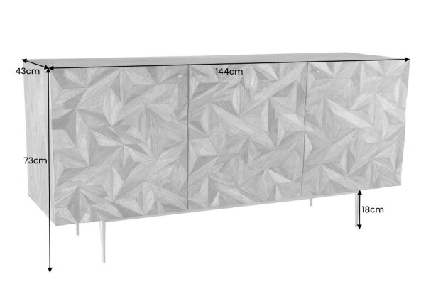 Sideboard bois de sheesham métal 145 cm de large fait main