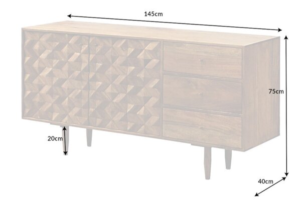 Buffet en bois dacacia métal 145 cm avec tiroirs MALI
