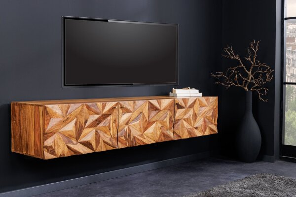 Meuble TV suspendu en bois de Sheesham 160 cm fait main massif