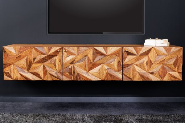 Meuble TV suspendu en bois de Sheesham 160 cm fait main massif