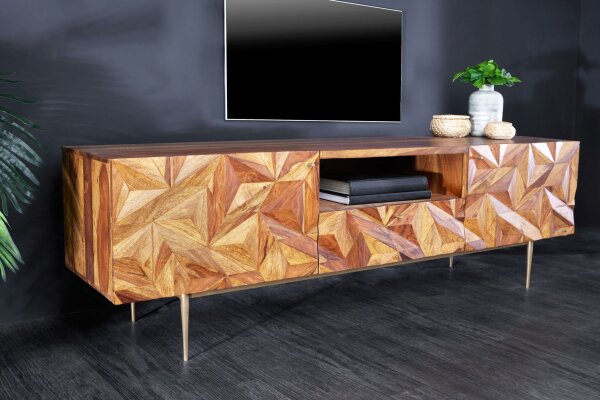 Buffet TV massif 160 cm de large en bois de Sheesham décoratif