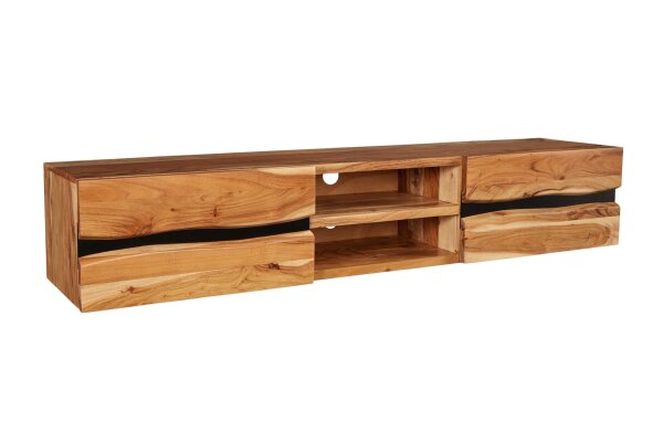 TV Lowboard suspendu en bois dacacia métal 160 cm bord darbre