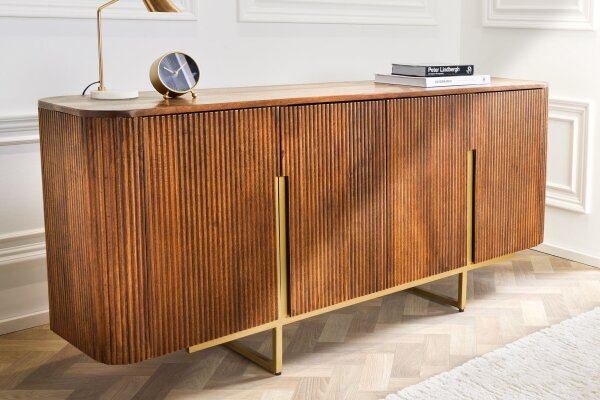 Buffet bois métal 160 x 75 cm Art déco design à lamelles