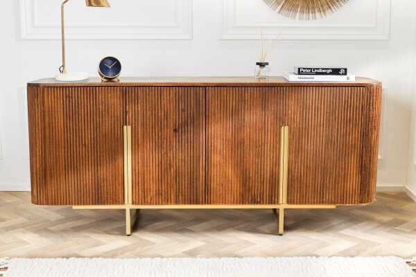 Buffet bois métal 160 x 75 cm Art déco design à lamelles