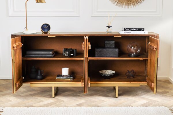 Buffet bois métal 160 x 75 cm Art déco design à lamelles